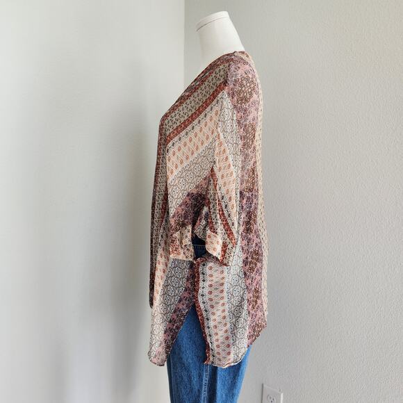 Massimo Dutti Boho Paisley Print Kimono Cardigan Tassel Tie Sheer Layering M - Picture 7 of 9